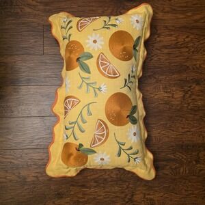 Nautica Mimosa Orange Fruit And Floral Embroidered 14 X 24 Summer Pillow NWT